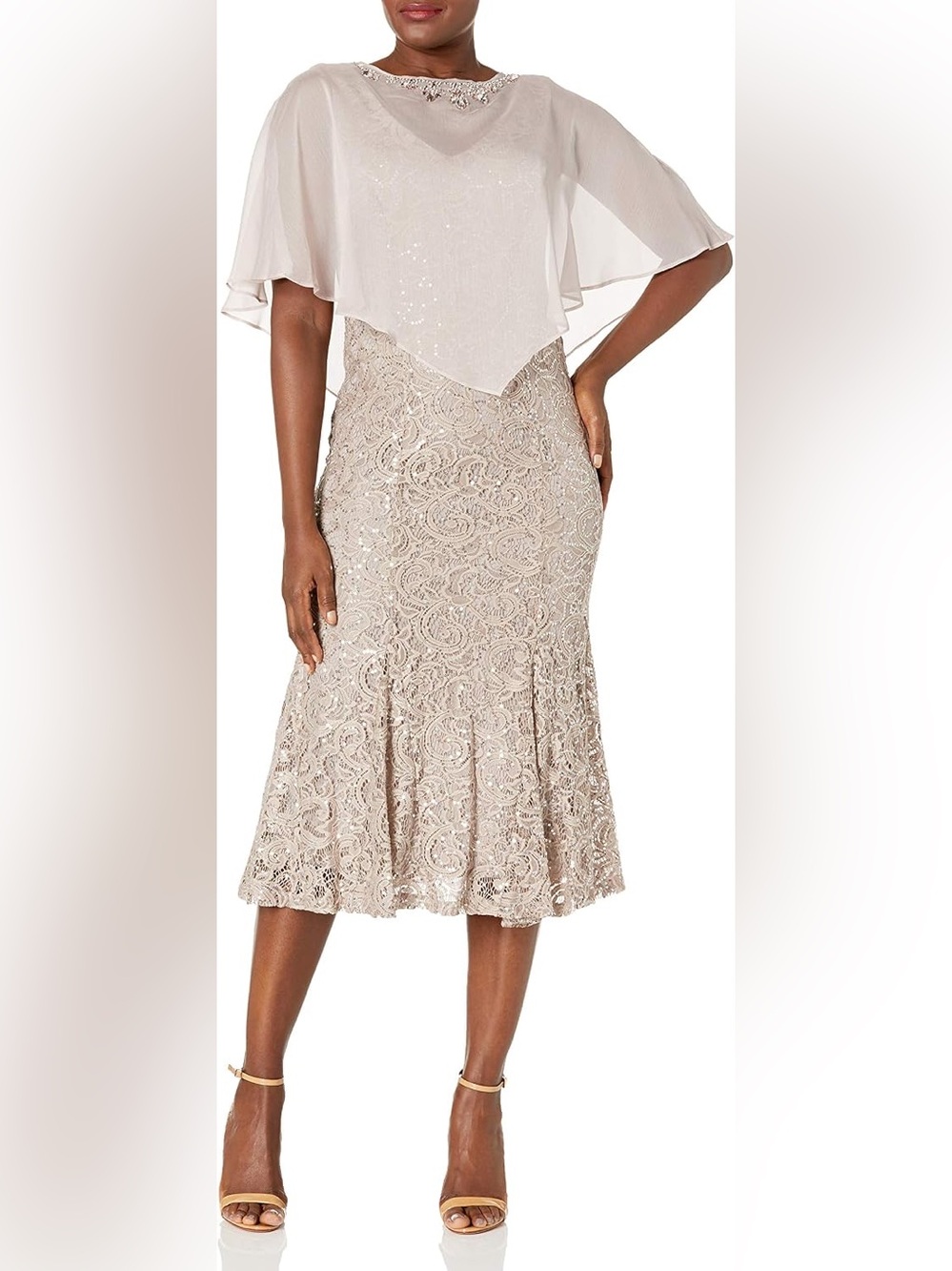 Elegant Lace Midi Skirt in Taupe - Feminine Occasion Wear
